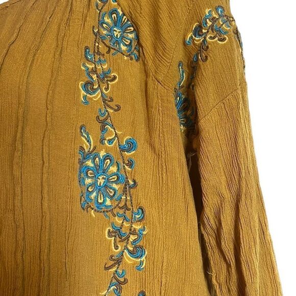 Charming Charlie Womens Small Yellow Turquoise Floral Embroidered Boho Blouse - Picture 4 of 8